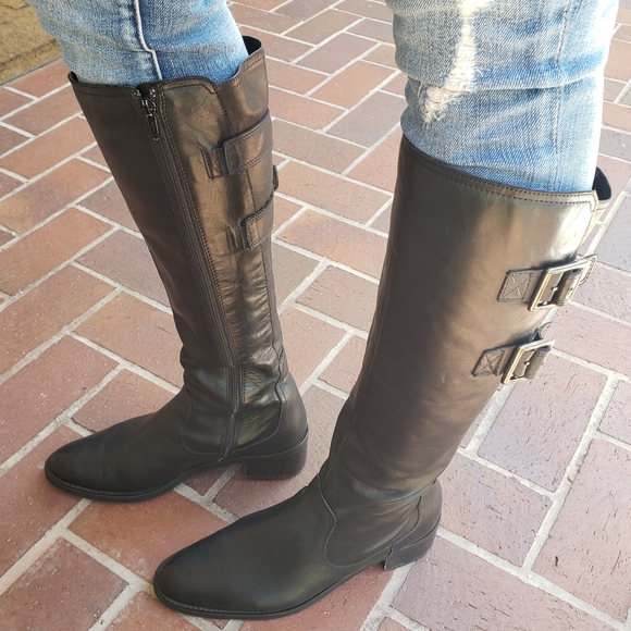 Clarks Shoes - Clarks Valana Diem Back Leather Tall Double Buckle Riding Boots Size 8.5